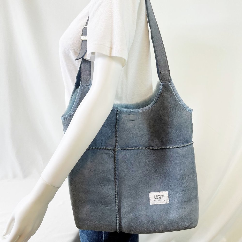 Vintage Ugg Powder Blue Suede and Shearling Shoulder Bag